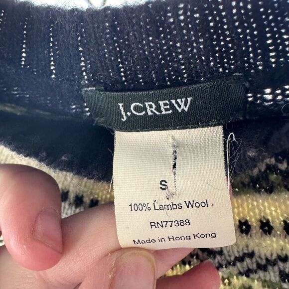 J. Crew Black and White Crew Neck Sweater with Nordic Design - Picture 3 of 7